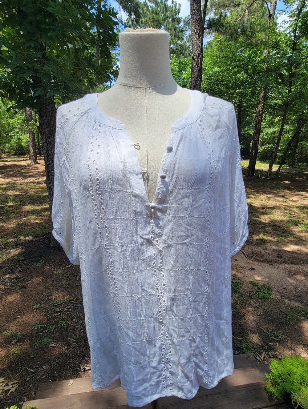 LOFT White Eyelet Cotton Tunic Top